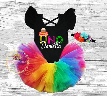 Fiesta UNO Birthday Tutu Outfit: Girls 1st Birthday Smash Cake