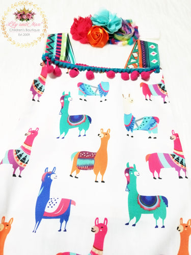 Llama 1st Birthday Outfit: Rainbow Tutu Romper Set