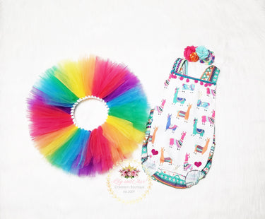 Llama 1st Birthday Outfit: Rainbow Tutu Romper Set