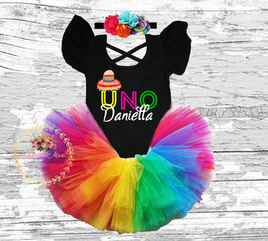 Fiesta UNO Birthday Tutu Outfit: Girls 1st Birthday Smash Cake