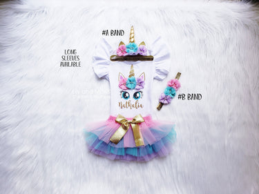 Unicorn 1st Birthday tutu Outfit, pink lavender aqua gold bloomer