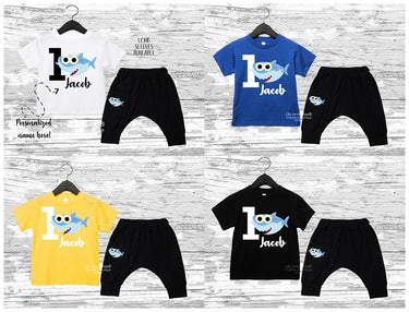 Shark 1st Birthday Outfit: Personalized Bodysuit & Harem Pants Set