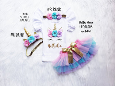 Personalized Unicorn Birthday Outfit: Tutu Bloomer Set with Flower Headband