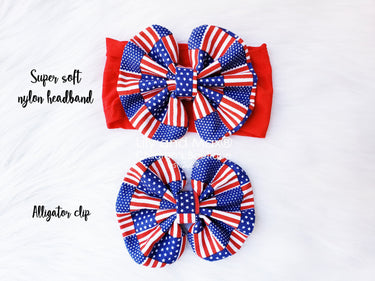 USA Flag Bow Headband: Patriotic 4th of July Nylon Turban
