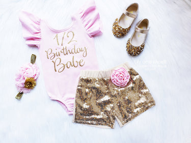 1/2 Birthday Babe Outfit pink and gold short