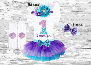 Mermaid 1st Birthday Outfit: Tutu Bloomer Set with Headband