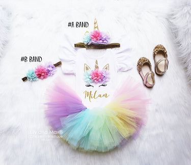 Unicorn Birthday Outfit: Gold Glitter Tutu Set with Headband