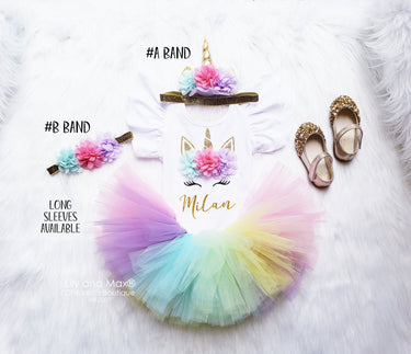 Unicorn Birthday Outfit: Gold Glitter Tutu Set with Headband