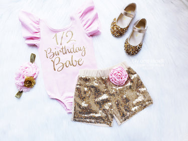 1/2 Birthday Babe Outfit pink and gold short