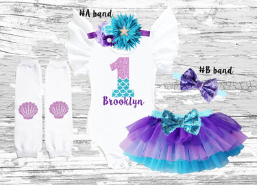 Mermaid 1st Birthday Outfit: Tutu Bloomer Set with Headband
