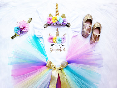 Rainbow Unicorn Birthday Outfit, Girls Magical horse Costume, Party tutu Dress