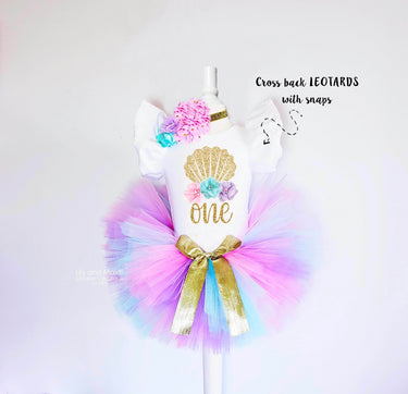 Mermaid Shell floral Birthday Outfit