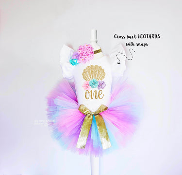 Mermaid Shell floral Birthday Outfit