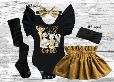 Wild One Birthday Outfit: Safari Animals Velvet Skirt Set