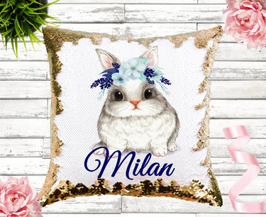 Personalized Bunny Sequin Pillow: Easter Gift