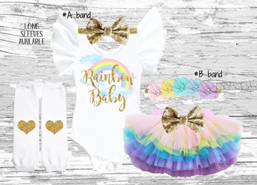 Rainbow Baby Girl Outfit: Tutu Bloomer Set, Leotard, Floral Headband
