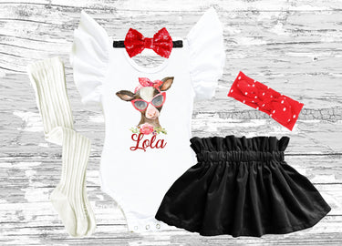 Cowgirl 1st Birthday Outfit: Velvet Skirt Set, Farm Animal Theme