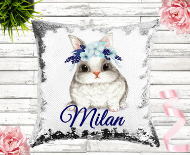 Personalized Bunny Sequin Pillow: Easter Gift