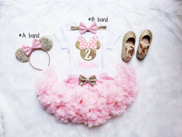 Mouse Birthday Girl Outfit: Pink & Gold Leotard, Pettiskirt Set