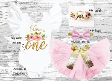 1st Birthday Outfit: Pink & Gold Floral Tutu Set