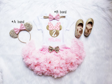 Mouse Birthday Girl Outfit: Pink & Gold Leotard, Pettiskirt Set