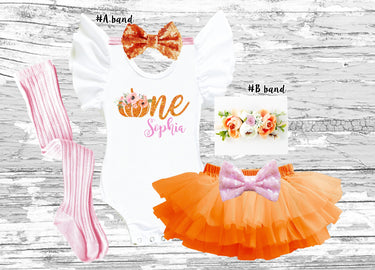 Pumpkin 1st Birthday Outfit: Tutu Bloomer Set, Sequin Headband