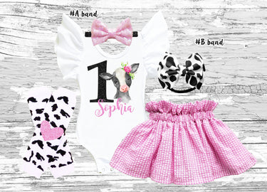 Cowgirl 1st Birthday Outfit: Seersucker Skirt Set, Farm Animal Theme