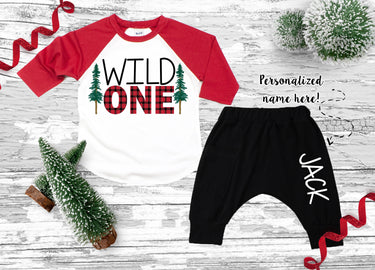 Wild One 1st Birthday Boy Outfit: Plaid Shirt & Harem Pants