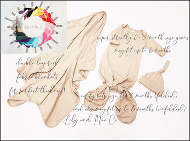 Knotted Baby Gown Set: Cotton Newborn Hat & 30"x40" Blanket