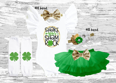 1st St. Patrick's Day Outfit: Shamrock Tutu Bloomer, Flutter Sleeve Leotard