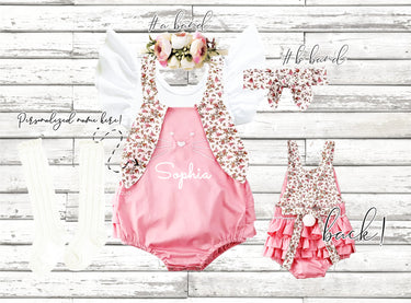 Bunny Pom Pom Romper Set: Easter Baby Girl Outfit