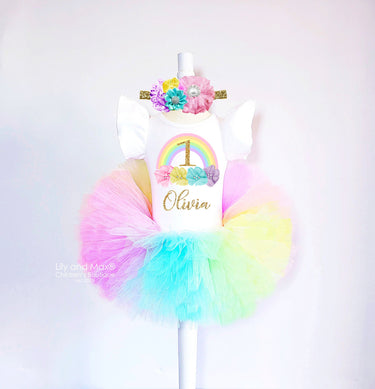 Rainbow 1st Flower Birthday Tutu Outfit