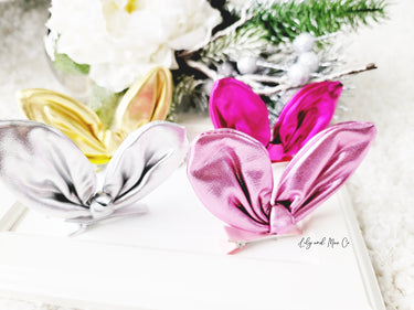 Easter Bunny Ear Bow Clip: Bendable Shiny Alligator Clip