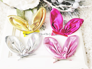 Easter Bunny Ear Bow Clip: Bendable Shiny Alligator Clip