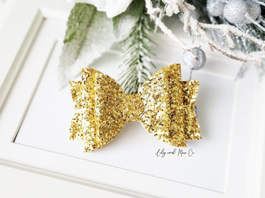 Gold Glitter Bow Alligator Clip: Trendy Hair Accessory