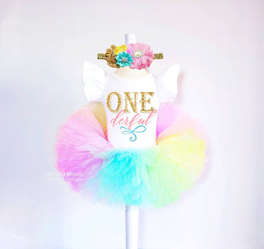 ONEderful Rainbow Tutu Outfit: 1st Birthday Girl Set