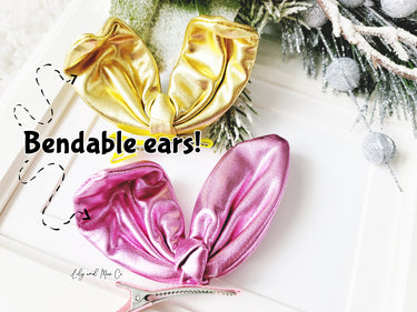 Easter Bunny Ear Bow Clip: Bendable Shiny Alligator Clip