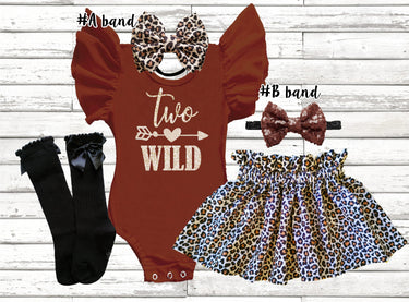 Two Wild Birthday Outfit: Leopard Skirt Set with Headbands