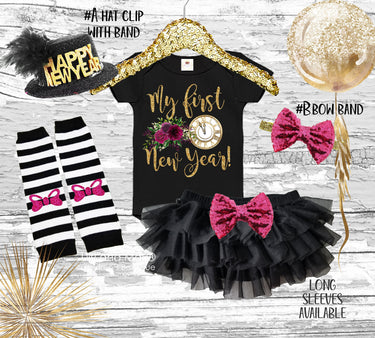 Baby's First New Year Outfit: Tutu Bloomer Set with Headband & Leg Warmers