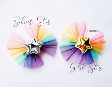 Rainbow Glitter Star Bow Clip: Metallic Alligator Clip