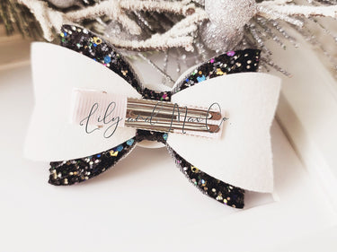 Girls Halloween Skeleton Bow Clip: Glitter Hair Accessory