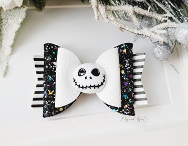 Girls Halloween Skeleton Bow Clip: Glitter Hair Accessory
