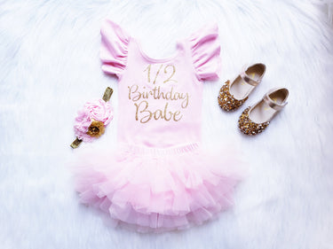1/2 Birthday Babe Outfit, pink and gold smash cake girls outfit