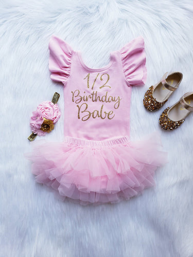 1/2 Birthday Babe Outfit, pink and gold smash cake girls outfit