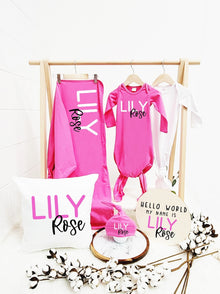 Personalized Baby Blanket Gift Set: Knotted Hat & Gown