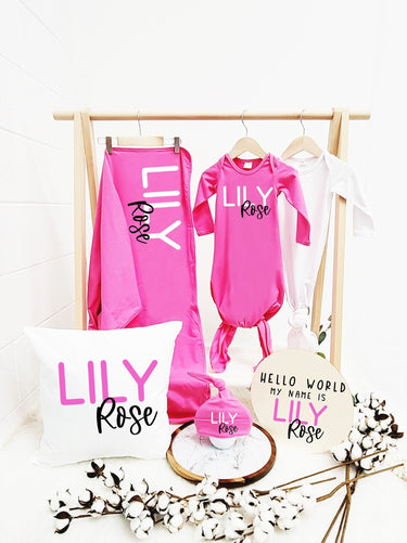 Personalized Baby Blanket Gift Set: Knotted Hat & Gown