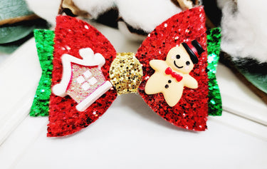 Gingerbread Man Christmas Bow Clip: Glitter Alligator Clip
