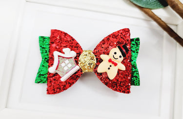 Gingerbread Man Christmas Bow Clip: Glitter Alligator Clip