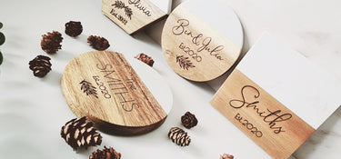 Engraved Marble Wood Coasters, Personalized Wedding Gift