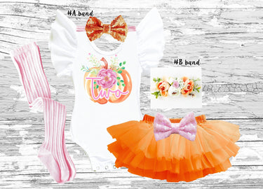 2nd Birthday Pumpkin Outfit: Tutu Bloomer Set, Headband & Tights